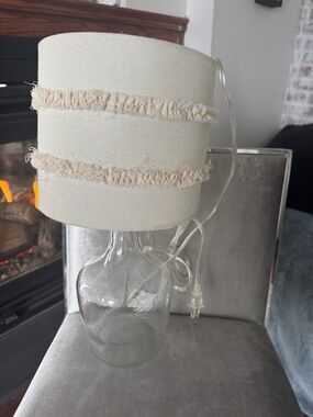Neutral Fringe Accent Table Lamp - Cream Shade with Clear Glass Base